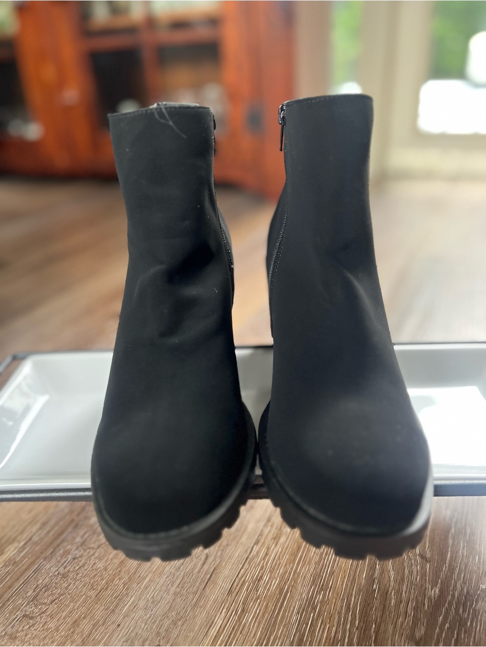 me too Carina Black Stretch Ankle Booties with Lug Sole